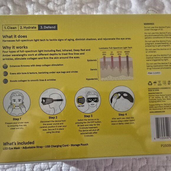 Lumin Luminator LED Eye Mask for Dark Circles & Wrinkles Brillant Men's - New - Picture 3 of 4